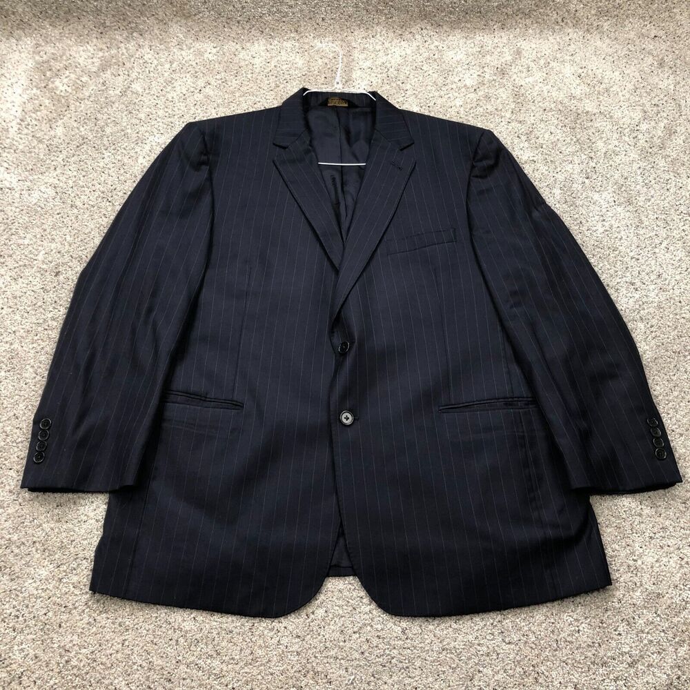 Jos A Bank Blazer Adult 48R Black 100% Wool Signature Gold Sport Coat Jacket 90s